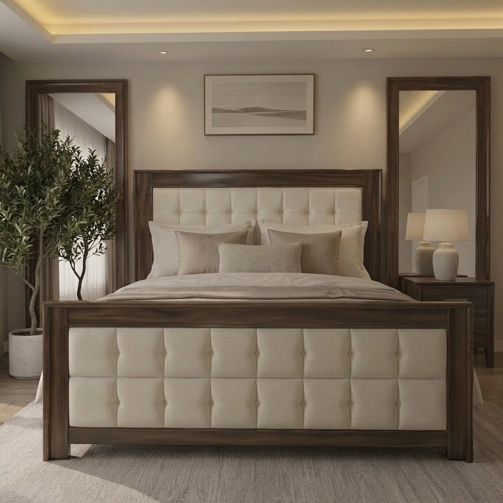 Vertical Channel-Tufted Framed Panel Bed