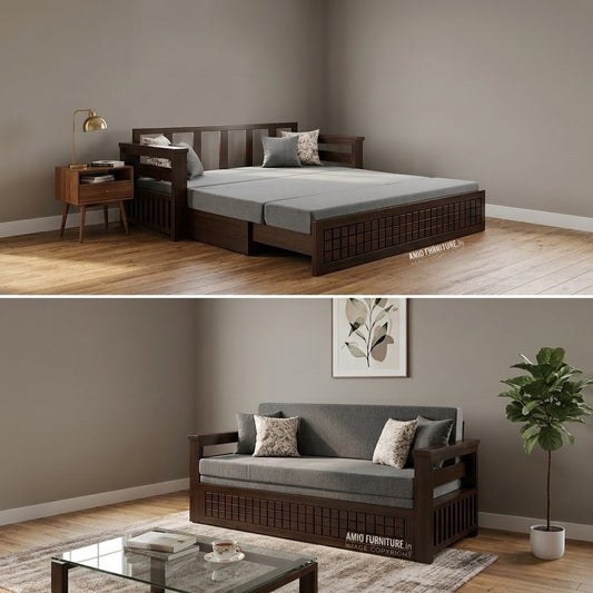 The Gridline Wooden Sofa Cum Bed With Storage