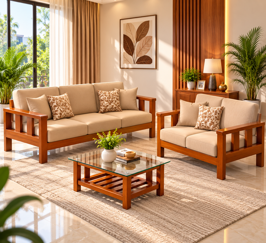 Straight Handle 5 Seater Sofa With Center Table