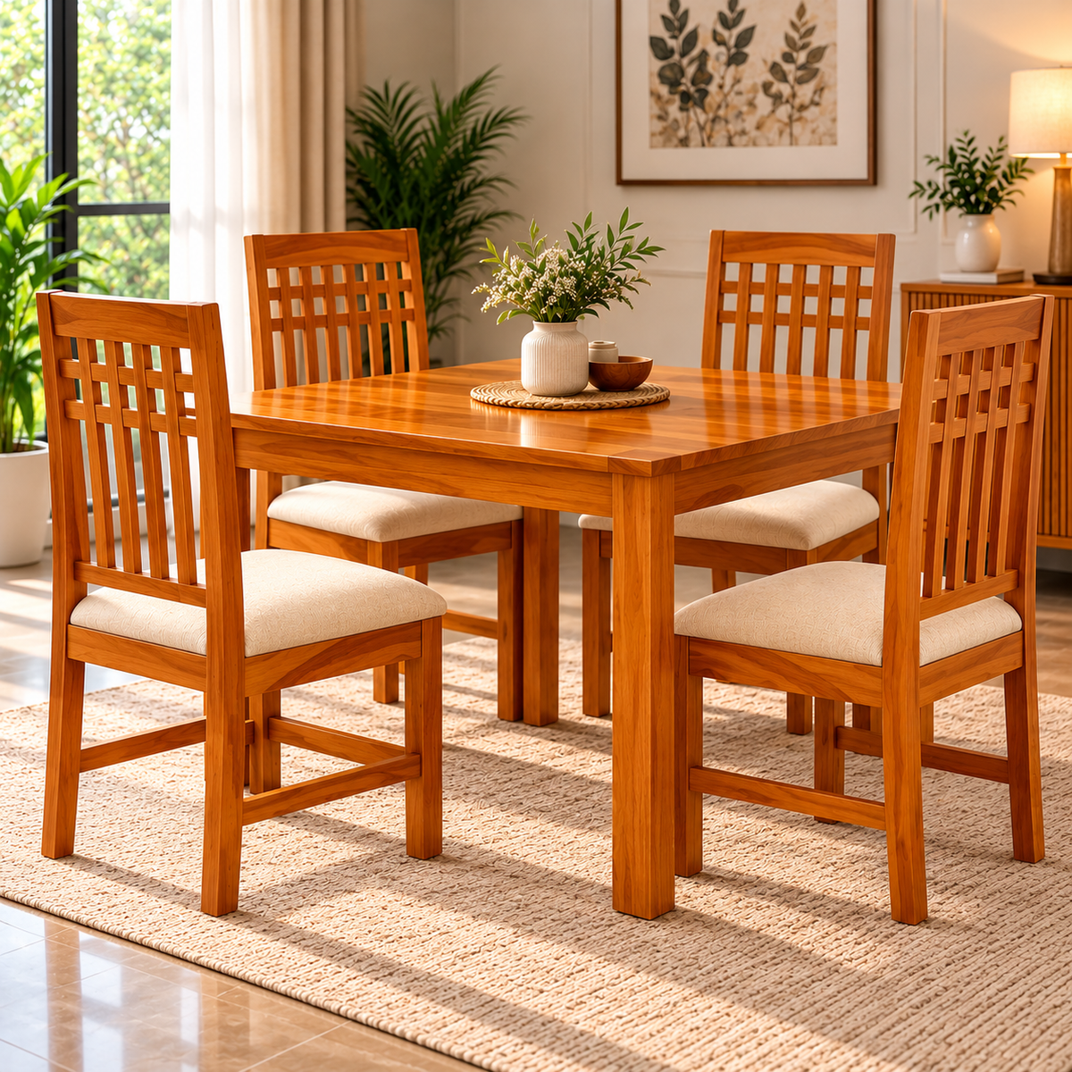 4 Seater Wooden Top Dining Set