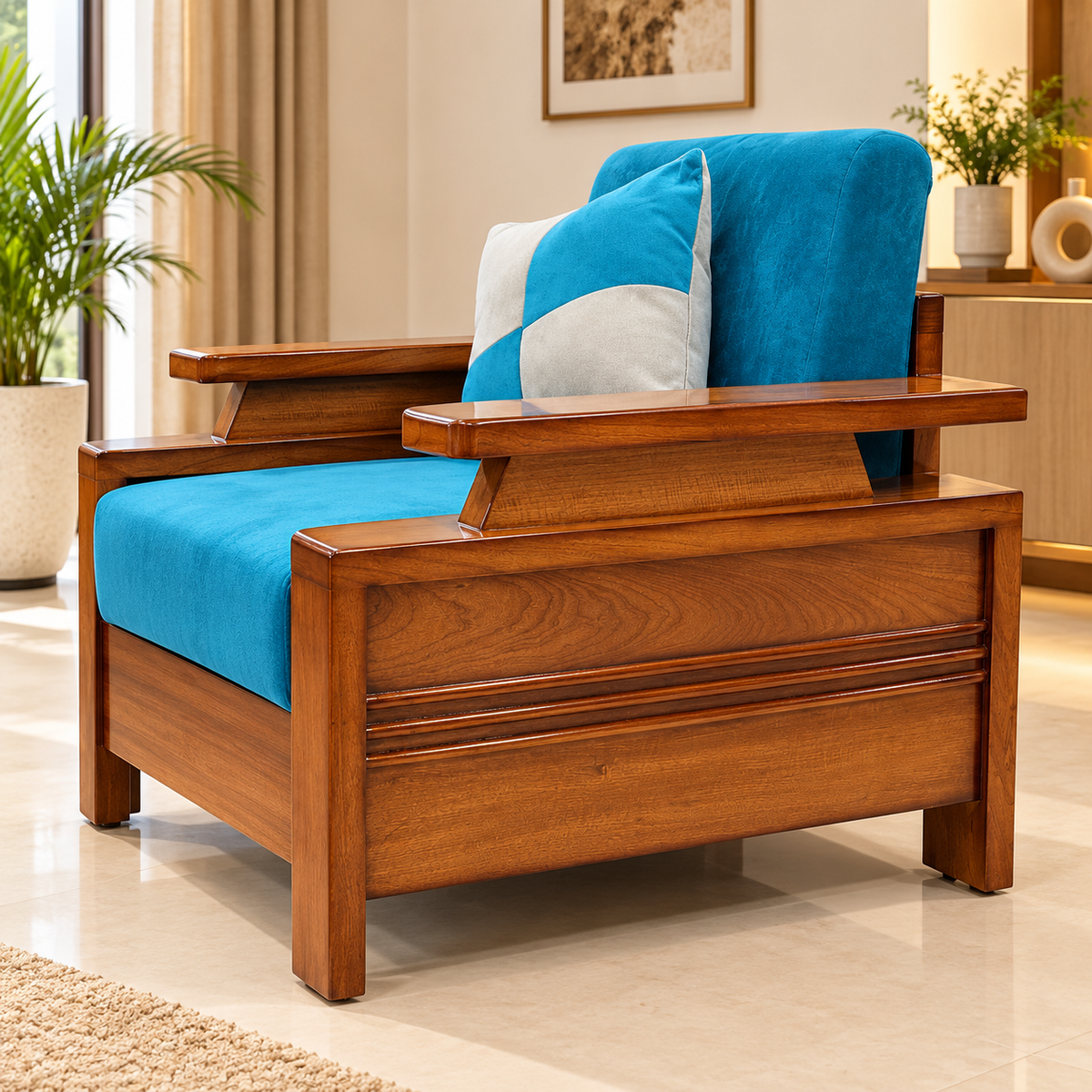 Double Handle Solid 6Seater Wooden Sofa Set