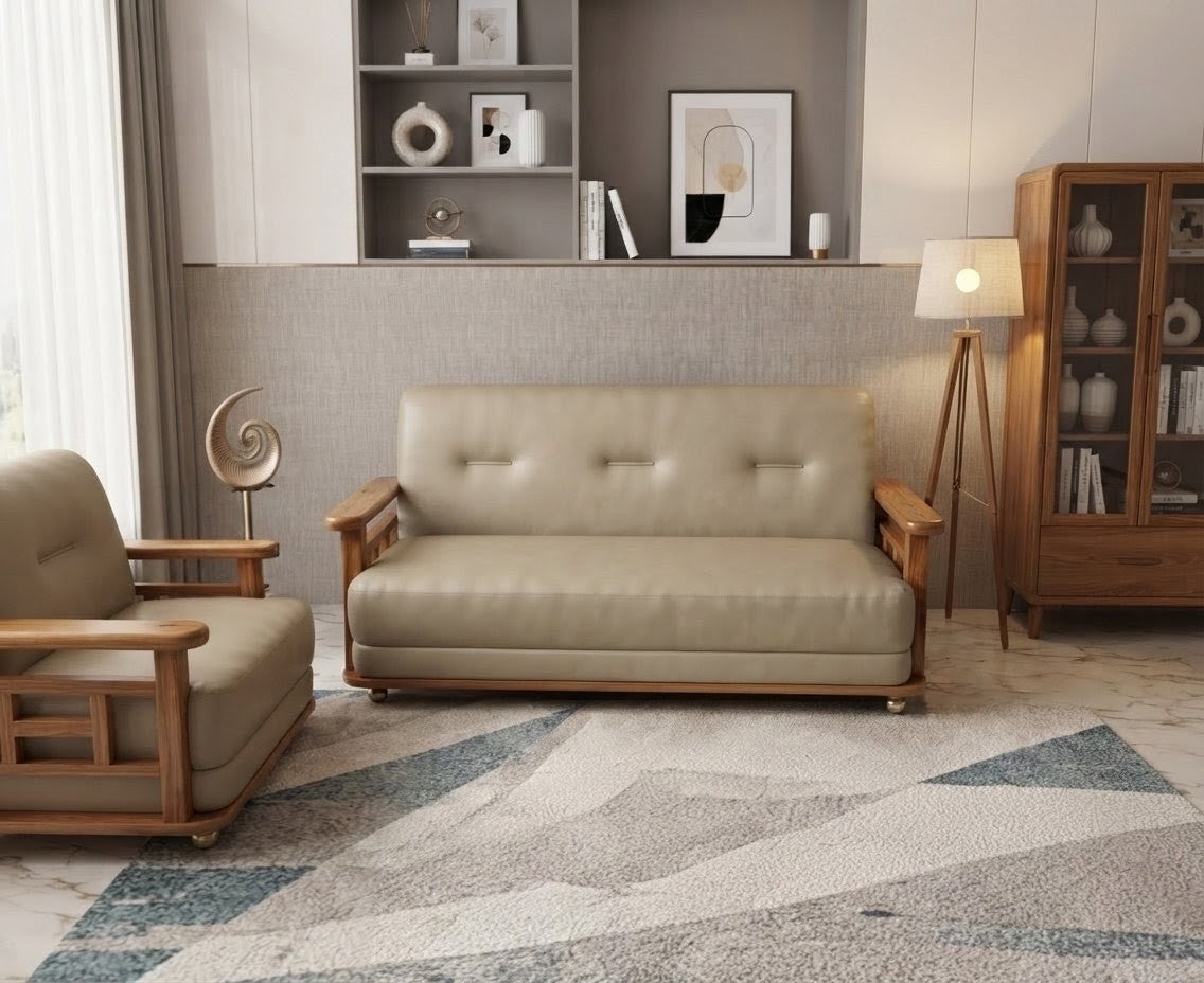 Exposed Frame Leatherette 6 Seater Sofa
