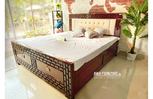 Santi wooden king size bed with storage
