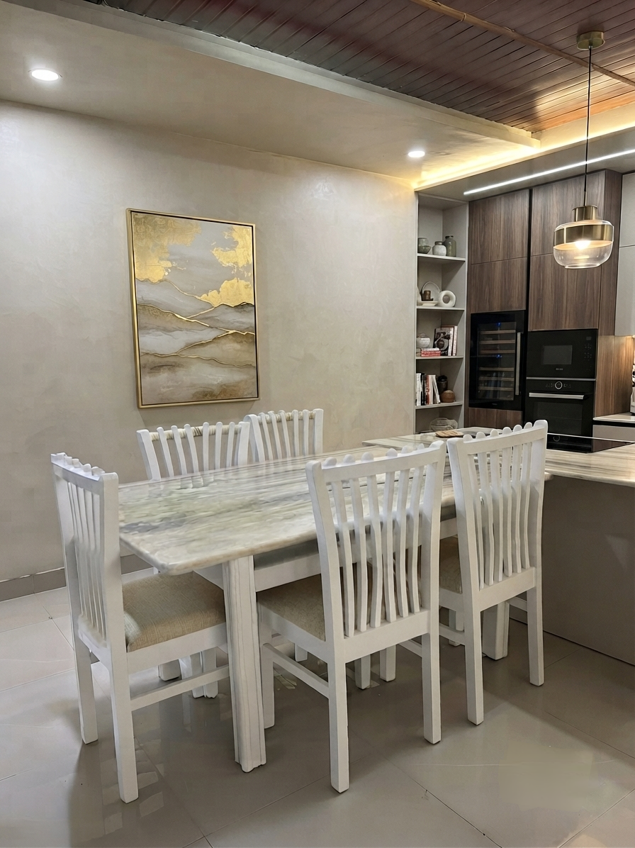 Serenade White & Marble 6 Seater Dining set