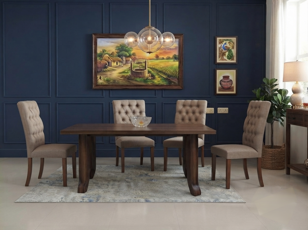 Wood top 4 Seater Warm Hearth Tufted Chairs