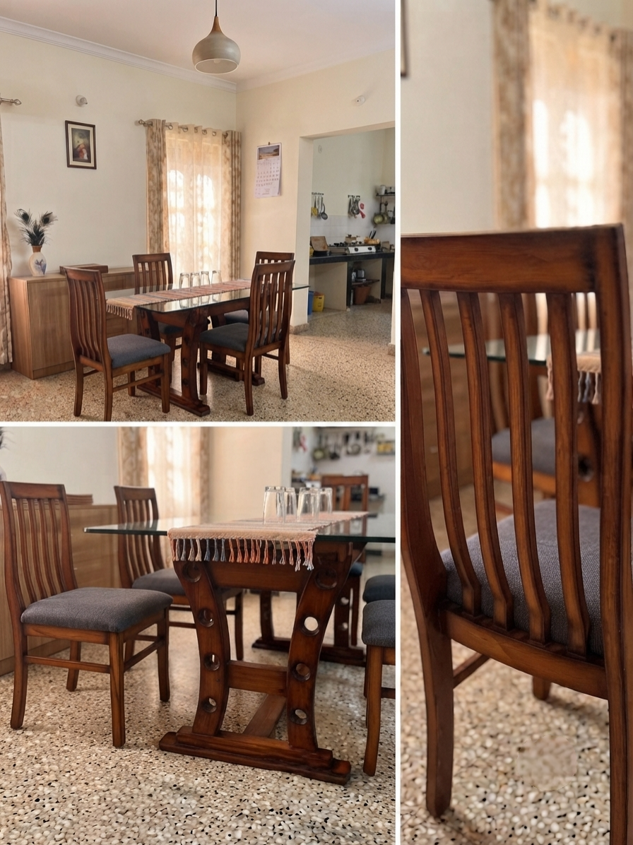 Solid Wood with glass top  6Seater Echo Slat Dining Set