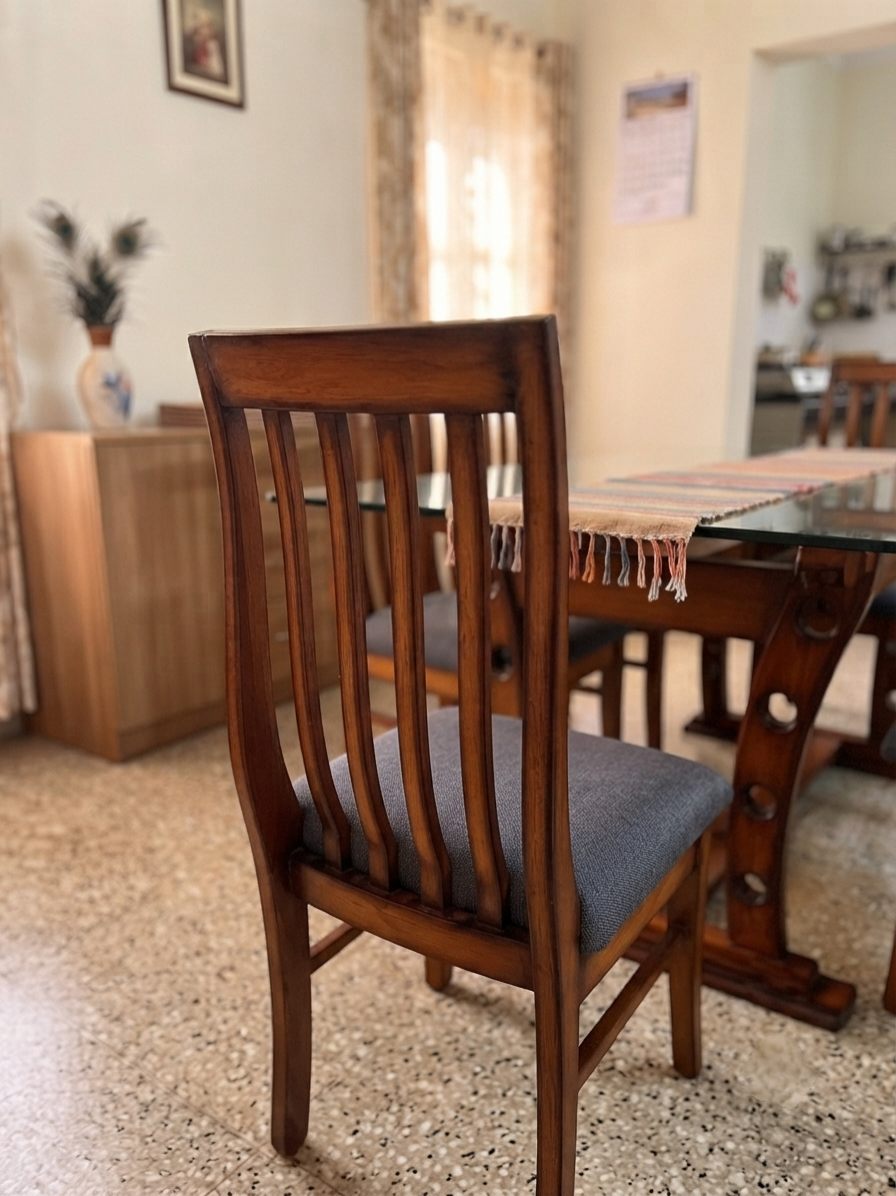 Solid Wood with glass top  6Seater Echo Slat Dining Set