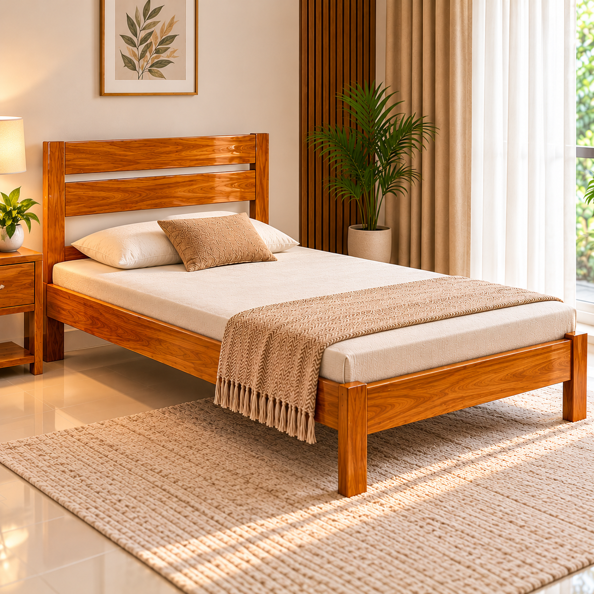 Single Solid Wooden Bed