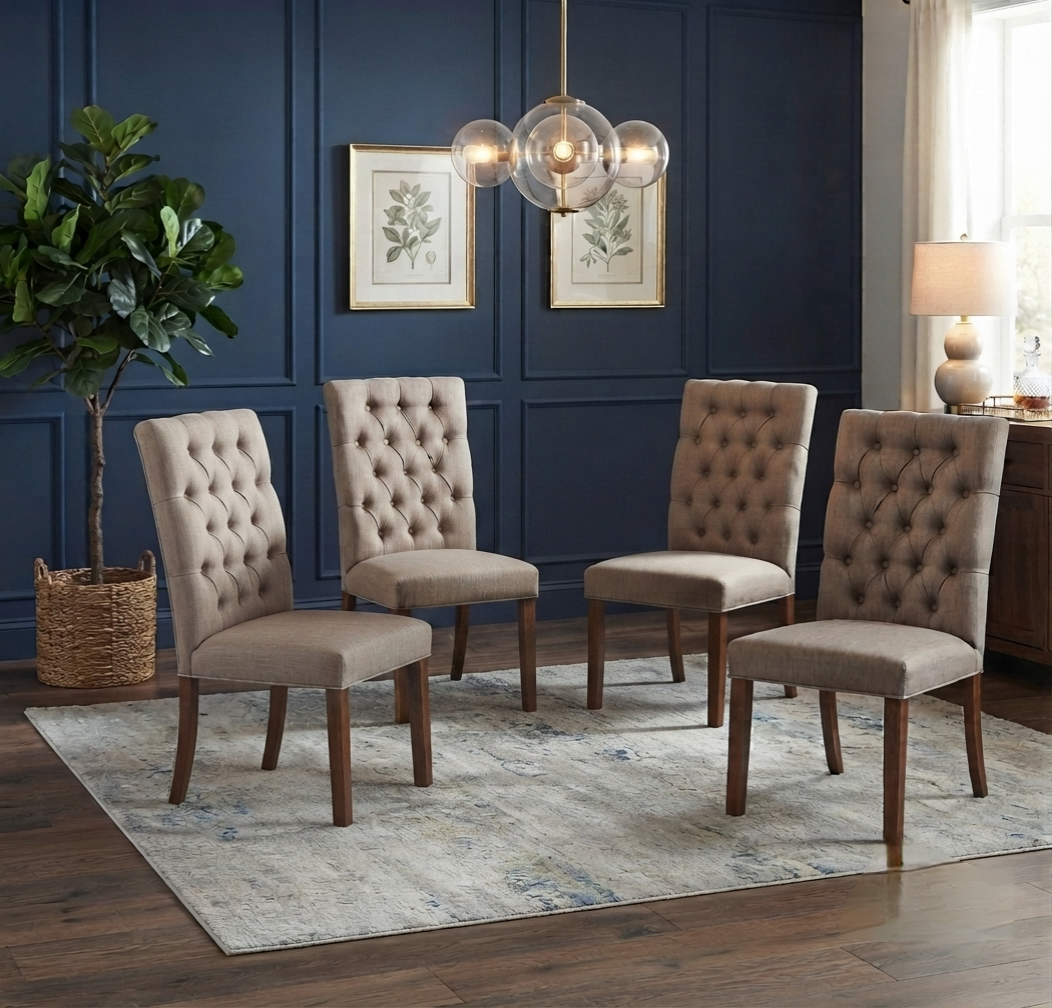 Wood top 4 Seater Warm Hearth Tufted Chairs