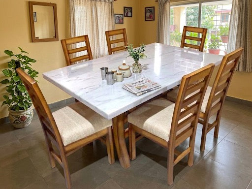 Marble -Top 6-Seater Dining Set with Ladderback Chairs