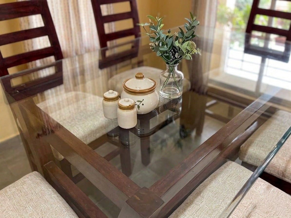 Glass top 6 Seater Dining Set with Ladderback Chairs
