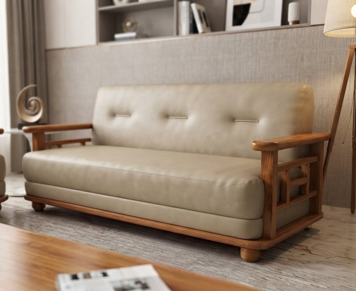 Exposed Frame Leatherette 6 Seater Sofa
