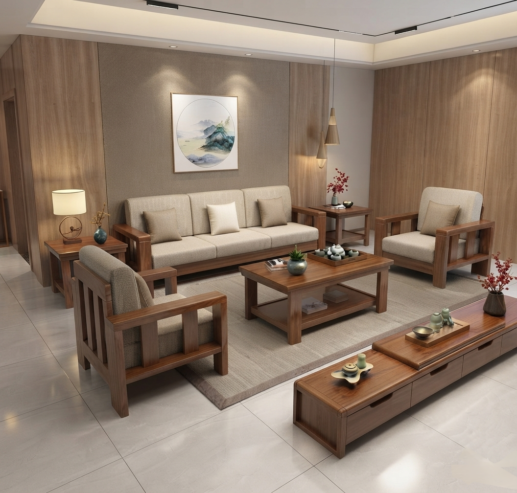 Jade Horizon 5 Seater Solid Wood Sofa With Center Table