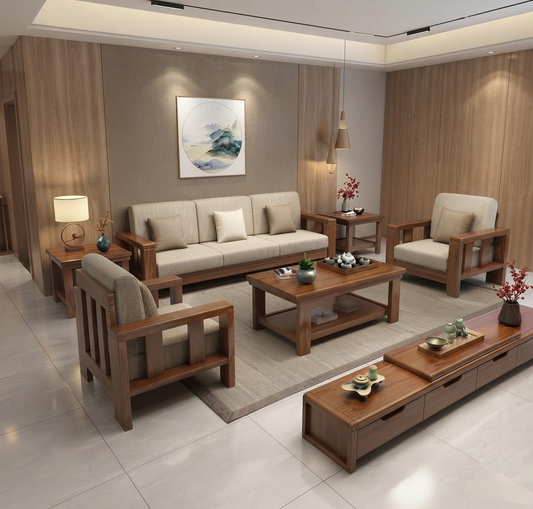 Jade Horizon 5 Seater Solid Wood Sofa With Center Table