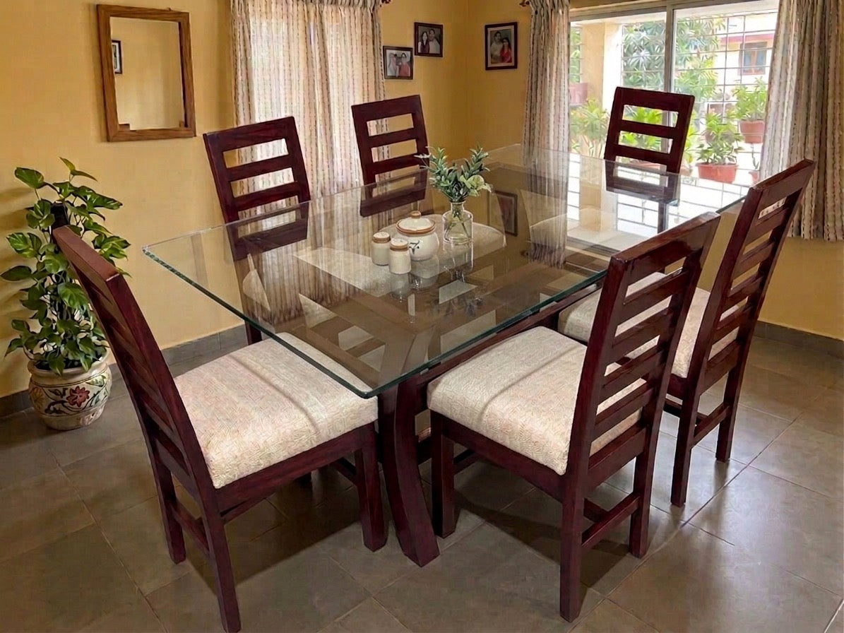 Glass top 6 Seater Dining Set with Ladderback Chairs