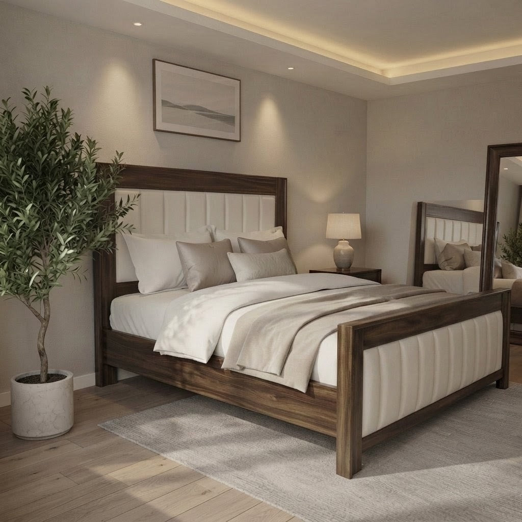 Vertical Channel-Tufted Framed Panel Bed