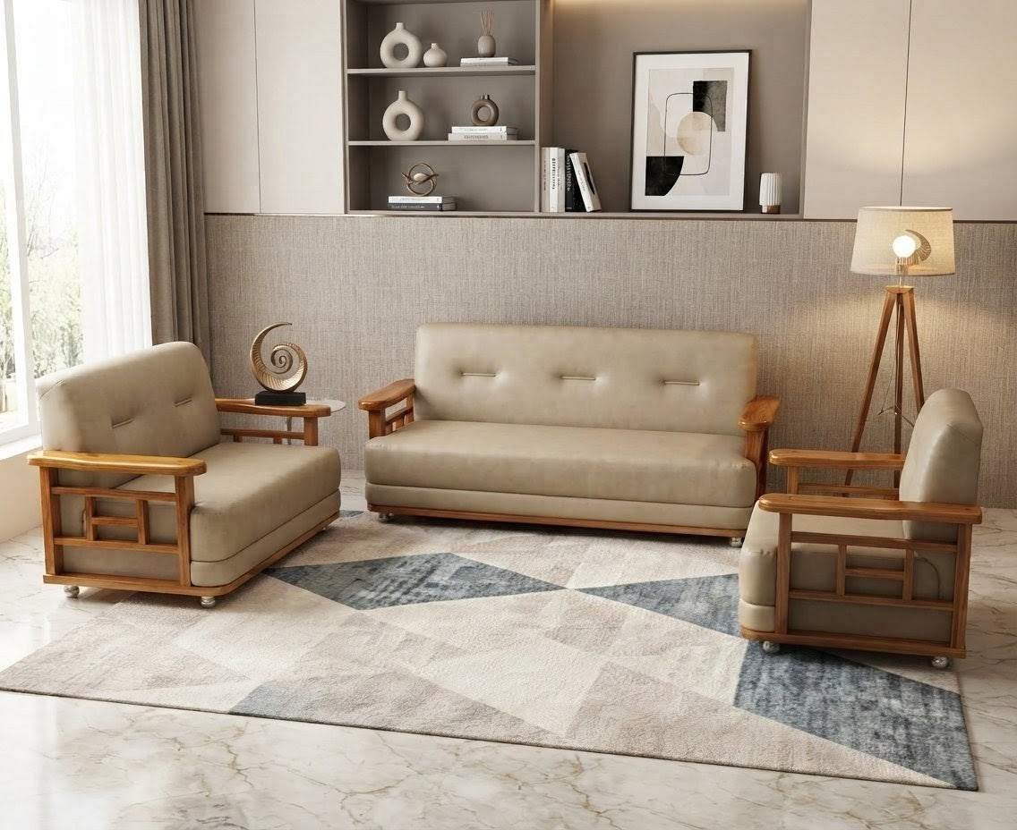Exposed Frame Leatherette 6 Seater Sofa