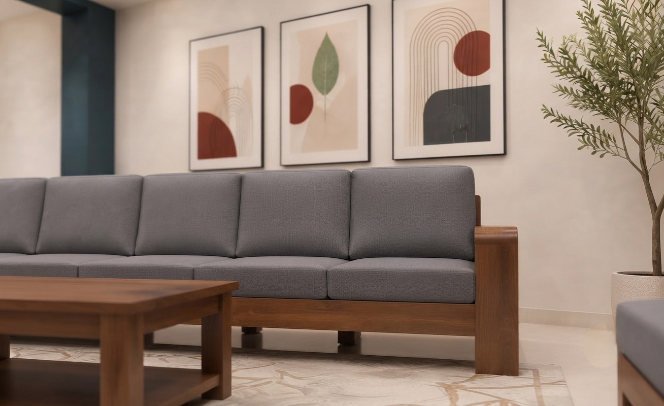 5 Seater Solid Wood Sofa With (Free) Center Table