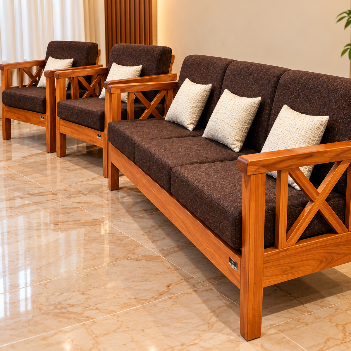 Cross Handle 5 Seater Sofa Set