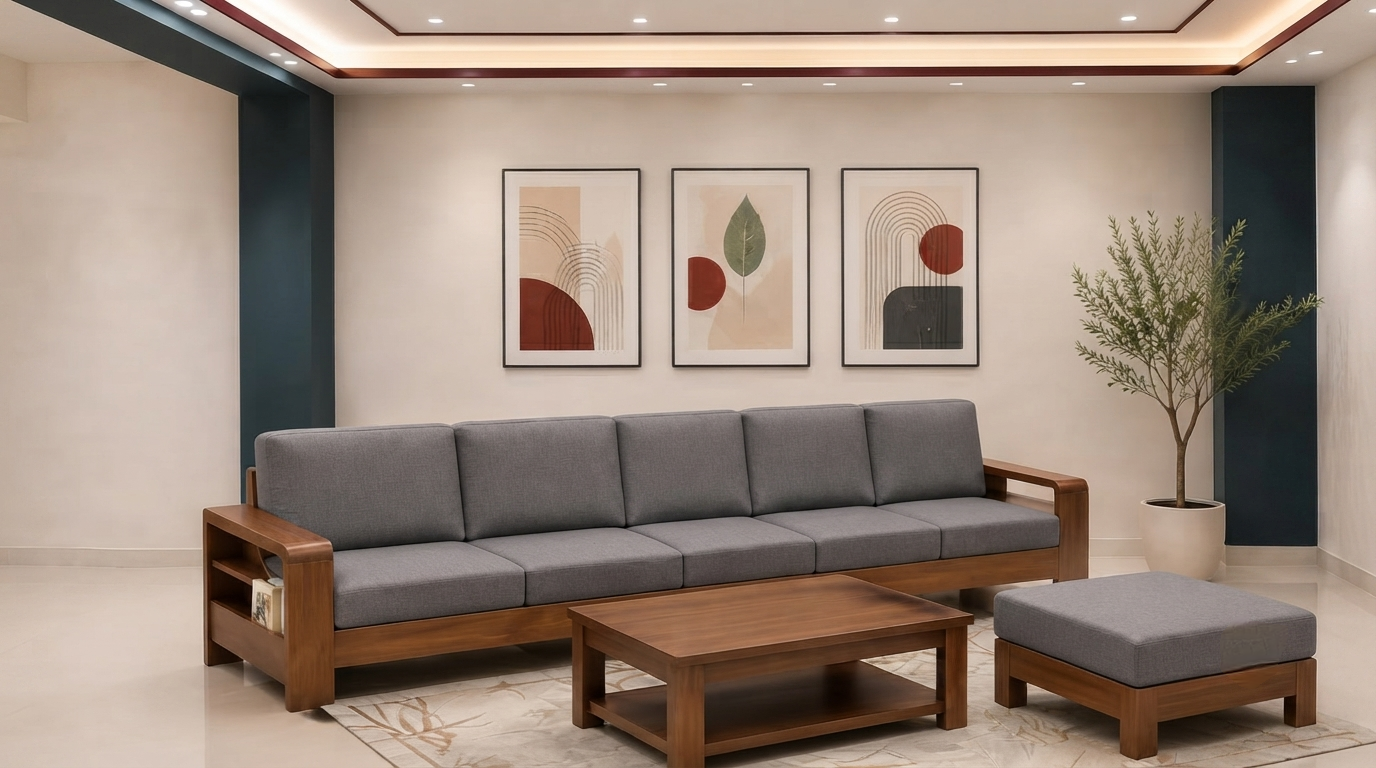 5 Seater Solid Wood Sofa With (Free) Center Table